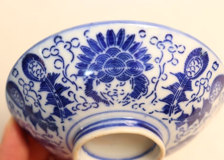 明治前期紙刷六方花図飯茶碗