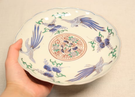 明治前期色絵桐と鳳凰図7寸皿①