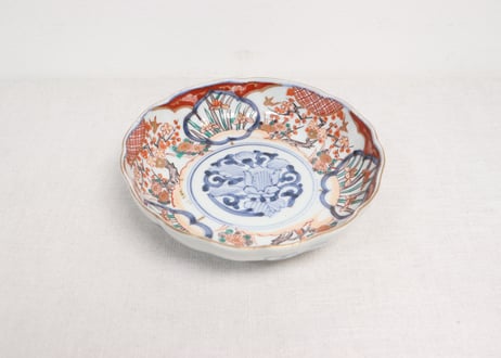 明治前期色絵梅に鶯と菖蒲図通り物なます皿