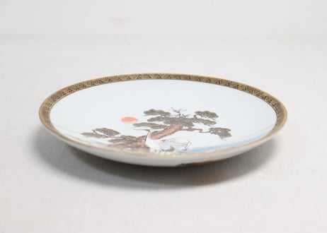 明治前期九谷焼色絵松鶴図通り物6寸皿