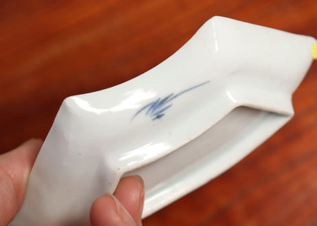 江戸中期染付松鶴図扇面型小皿 5客組 ノミホツ,ムシクイ
