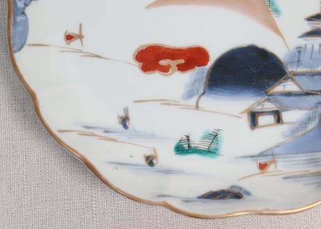 江戸後期色絵山水図7寸皿③裏柄有り