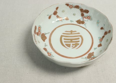 明治前期色絵三方菊図通り物なます皿