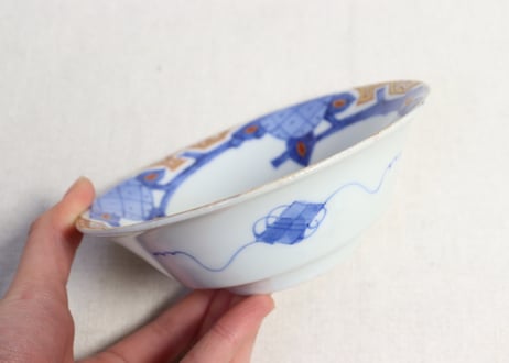 明治後期～大正赤絵金彩四方に花図小鉢