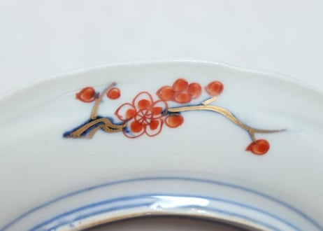 明治前期色絵梅と福寿草図5.5寸皿