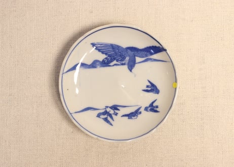 明治後期～大正銅判鷹と雀図小皿② ノミホツ