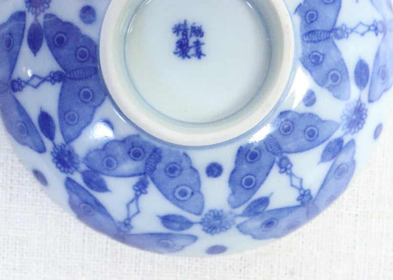 夫婦茶碗　ご飯茶碗　明治　大正　染付　印判　扇文様　松竹梅　菊文様 夫婦茶碗 ご飯茶碗 明治 大正 染付 印判 扇文様 松竹梅 菊文様