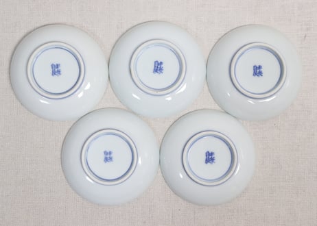 明治後期～大正染付鶴と若松図豆皿