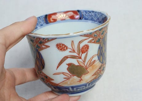 明治前期色絵鶉図向付①　5客組