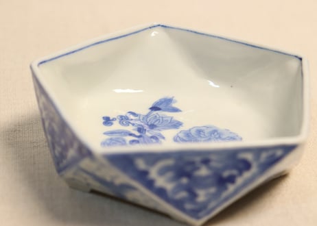 明治後期~大正銅判花図面取り五角小鉢