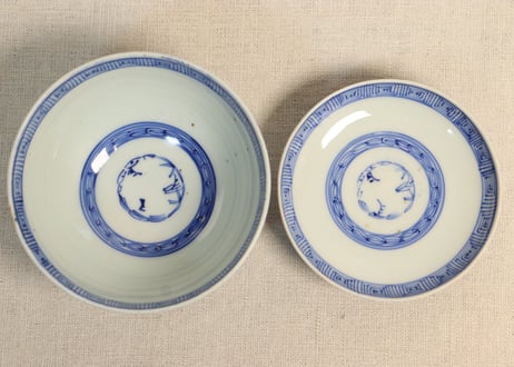明治前期紙刷牡丹図飯茶碗