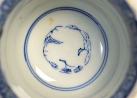 明治前期色絵鶴と兎図向付