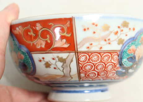 明治前期色絵市松に松竹梅図蒸茶碗③少甘手