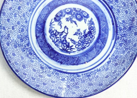 明治後期～大正紙刷微塵唐草図7寸皿