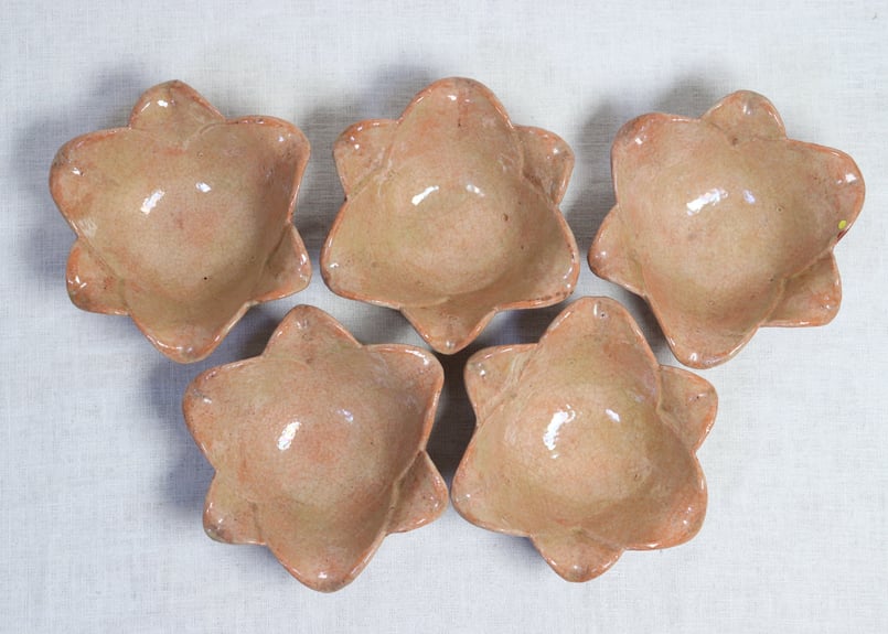 値下げ！！　信楽焼　百合向付 赤楽百合花形向付 共箱付5客組 直し,かたつき | 吉祥寺PukuPuku