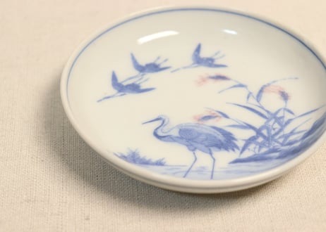 明治後期～大正銅判芦と鶴図小皿