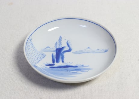 大正～昭和戦前ゴム判山水図小皿