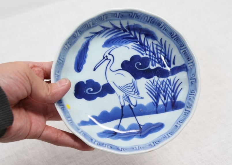 江戸幕末染付鷺と雷文なます皿 少甘手 | 吉祥寺PukuPuku