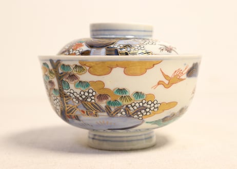 明治前期色絵山水図通り物飯茶碗② 少甘手