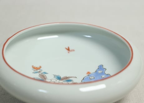 大正～昭和戦前色絵岩に牡丹図縁丸小鉢
