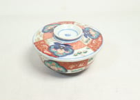 明治前期色絵市松に松竹梅図蒸茶碗②窯傷