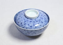 江戸幕末染付微塵唐草図蓋茶碗➁　高台ホツ,口縁少甘手,蓋ノミホツ