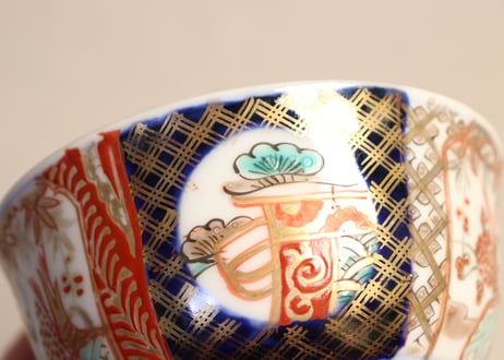 明治前期色絵桃と松竹梅図飯茶碗