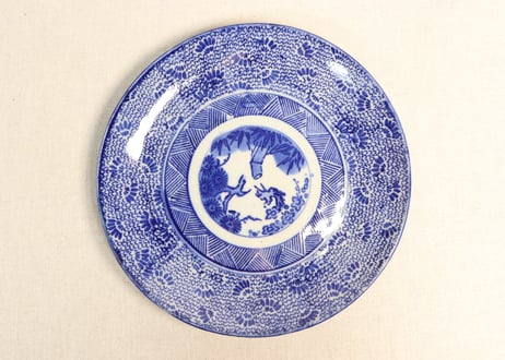 印判　染付大皿　花鳥図 印判染付大皿 花風鈴図 A290mm B315mm 大皿 オードブル皿 飾り皿