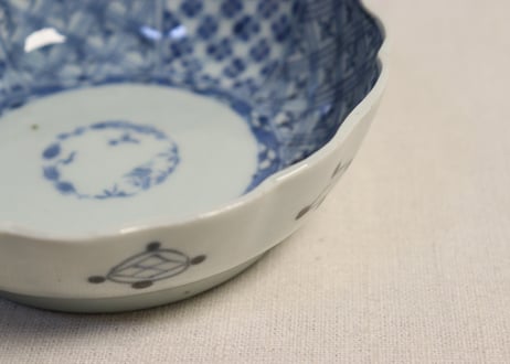 江戸幕末染付幾何学文図なます皿②　ノミホツ,かたつき