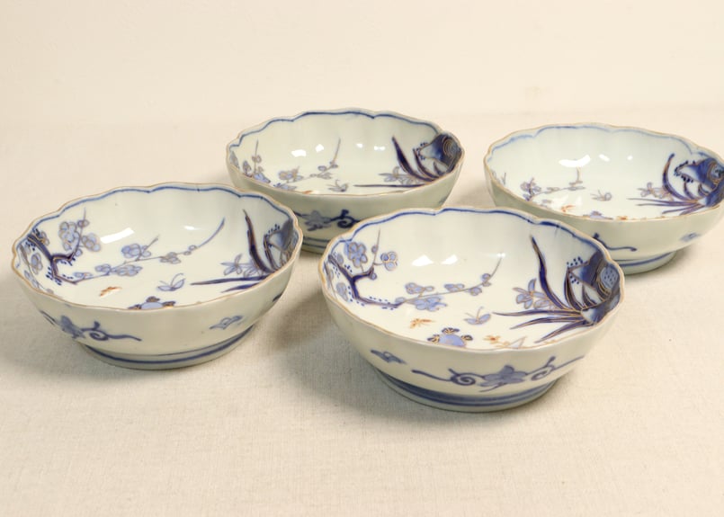 越後大久保焼　四君子染付水注　希少品　明治美術　金継ぎ 越後大久保焼四君子染付水注希少品明治美術金継ぎ