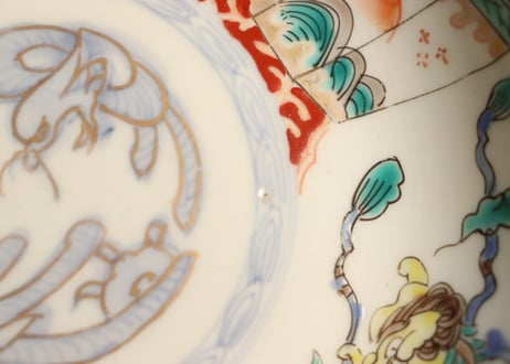 明治前期色絵三方に獅子図なます皿