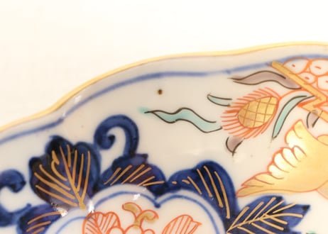 明治前期色絵芦に鳥と牡丹図通り物7寸皿①