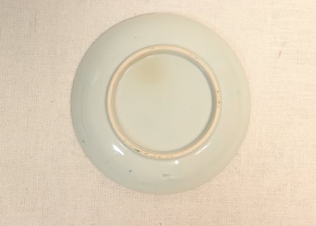 明治後期～大正色絵プリントお道具散らし図小皿　釉擦れ