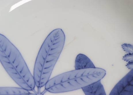 明治前期鍋島焼染付葉と七宝文5寸台皿①