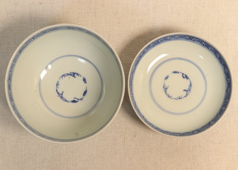 江戸幕末染付線描き三方に花図蓋茶碗 5客組 | 吉祥寺PukuPuku