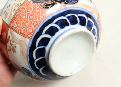 明治前期色絵市松に松竹梅図蒸茶碗①