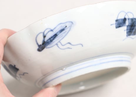 明治前期色絵梅に鶯と菖蒲図通り物なます皿