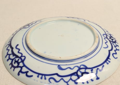 明治前期紙刷芭蕉と人物図７寸皿 フリモノ