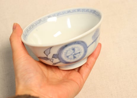 明治後期～大正染付枝に小鳥図飯茶碗①