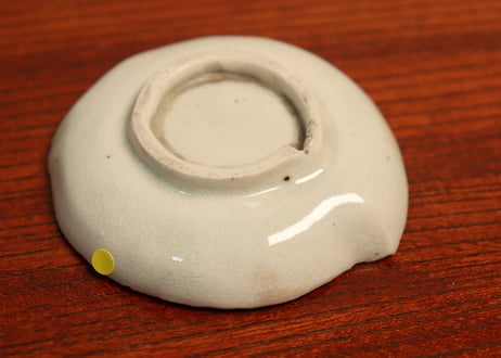 江戸中期コンニャク印判菊水図桃型豆皿②　甘手,小ホツ