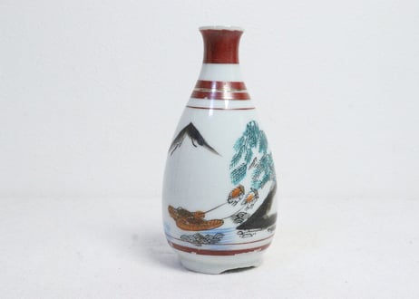 大正～昭和戦前九谷焼色絵プリント山水図徳利
