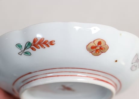 明治前期色絵網手に鶴と梅に鶯図通り物小皿②窯傷