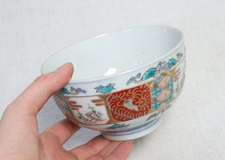明治前期色絵四方に梅図蒸茶碗