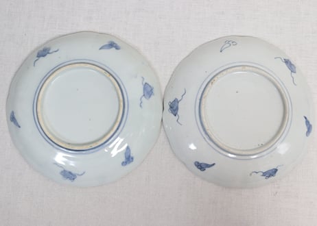 明治前期色絵六方に牡丹と水仙図7寸皿①少甘手