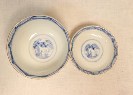 明治前期色絵松鶴図通り物飯茶碗