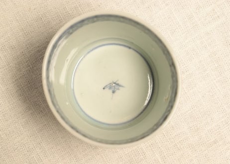 江戸後期染付三方に水仙図猪口 高台ホツ