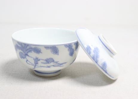 明治後期～大正銅判鼠大根図蓋茶碗①