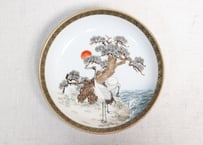 明治前期九谷焼色絵松鶴図通り物深小皿　甘手