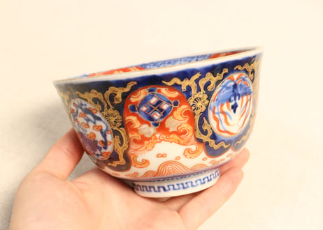 明治前期色絵四方に龍と鳳凰図通り物飯茶碗