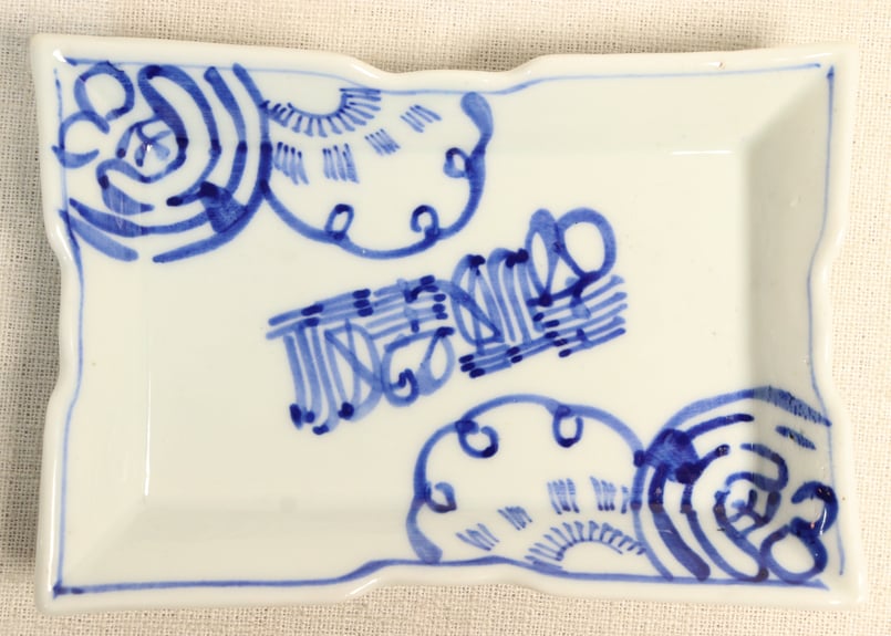 大正~昭和戦前染付福寿文字図長角皿 | 吉祥寺PukuPuku